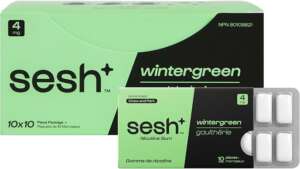 sesh+ nicotine gum, wintergreen, 100 pieces, 4mg per piece help quit smoking, discreet usage, long lasting flavour, smokeless, stain free